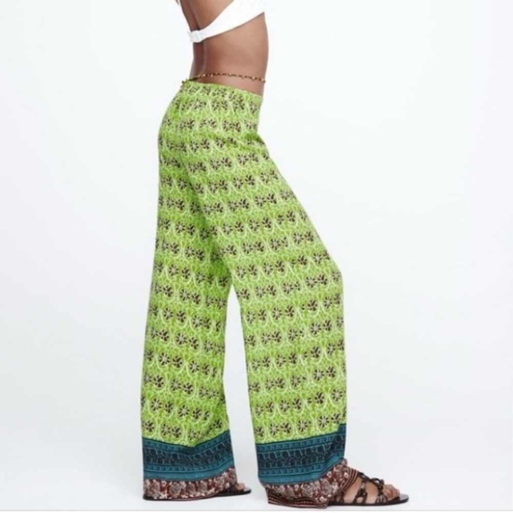 πΏ ZARA BOHO GREEN MULTI FLORAL HIGH WAIST PALAZZO PANTS! - Picture 11 of 14
